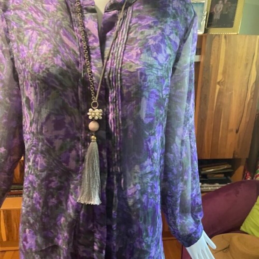 Purple and Gray Sheer Blouse - Picture 4 of 6